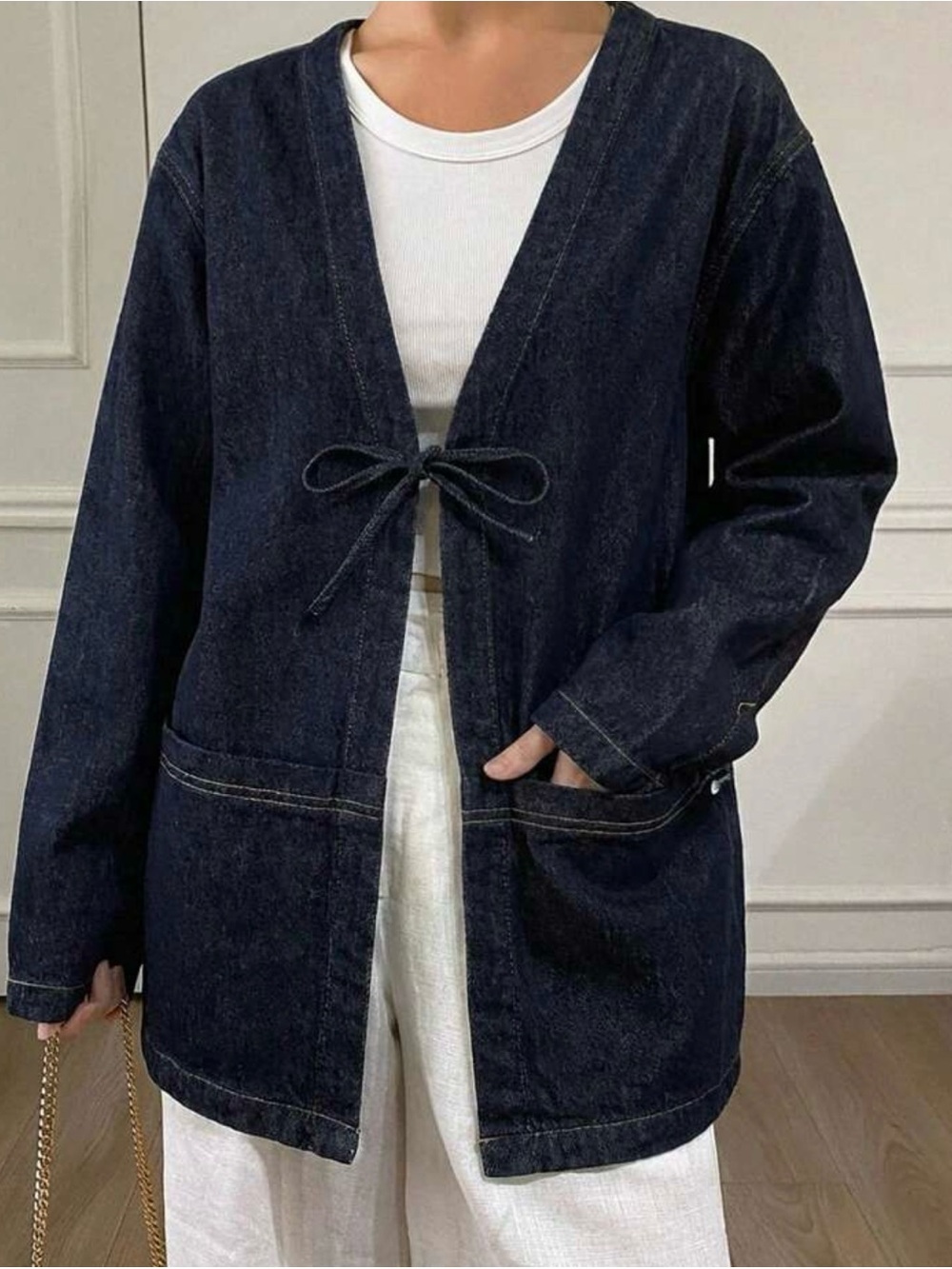 Dark Indigo Denim Tie-Front Jacket